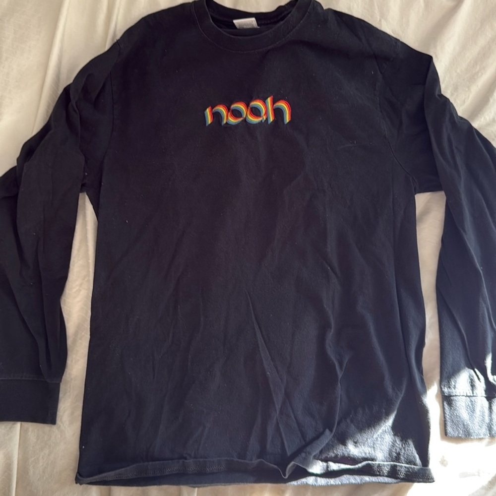 Black NOAH Long Sleeve Tee with Rainbow Embroidery